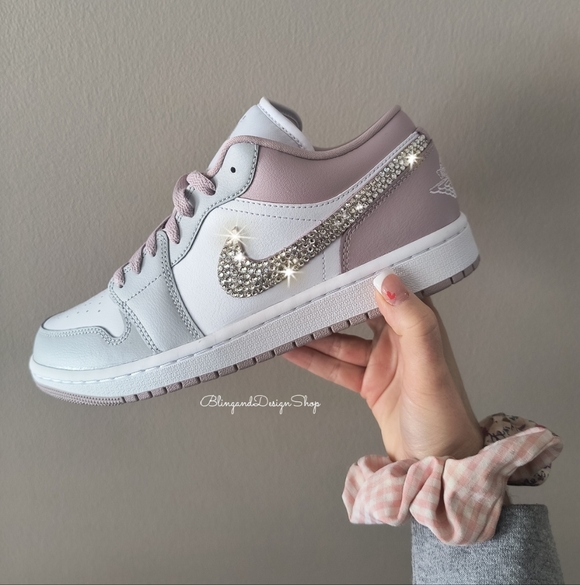 Jordan Shoes - Women's Air Jordan 1 Low Customized Bling Sneakers Shoes Particle Rose Pink